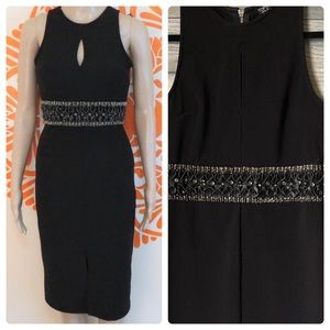 Topshop black ribbed midi dress embellished waist 🌸